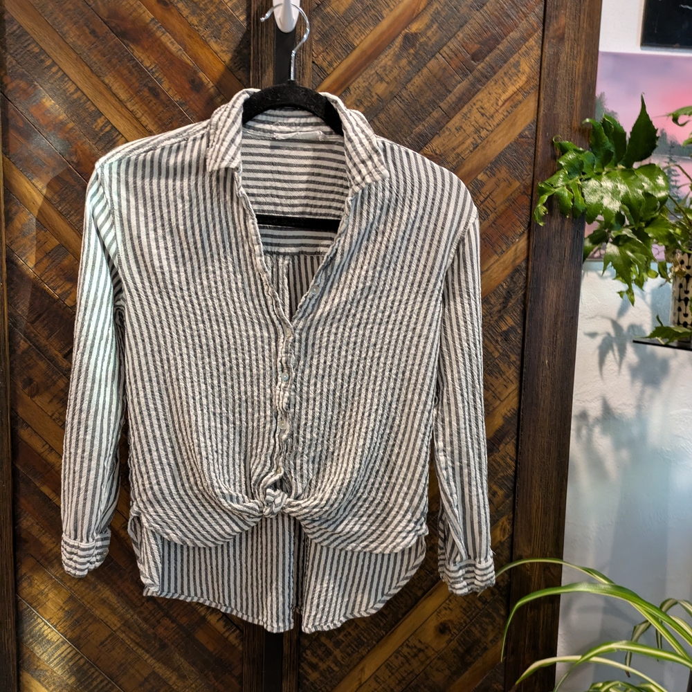 Jane and Delancey Black and White Striped Button Down Shirt